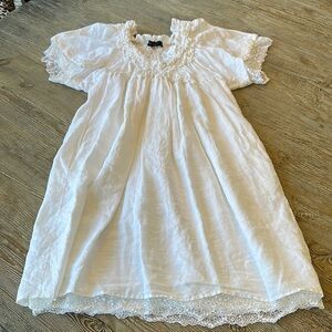 Twin Set Italian Linen Milano Simcna Barbieri Lace Trim Smocked Dress Large